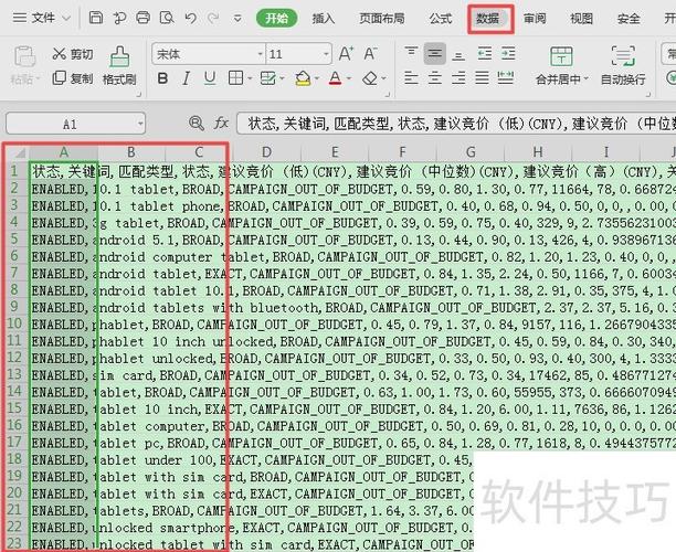 word数据间隔为逗号截图