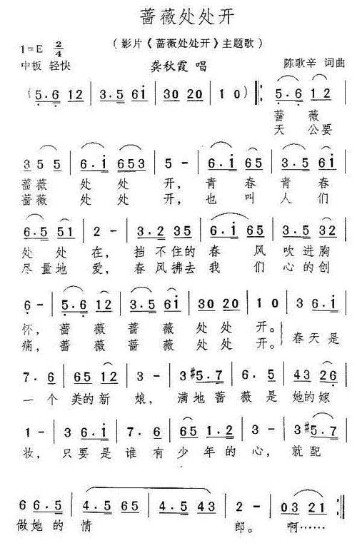 蔷薇蔷薇处处开简谱