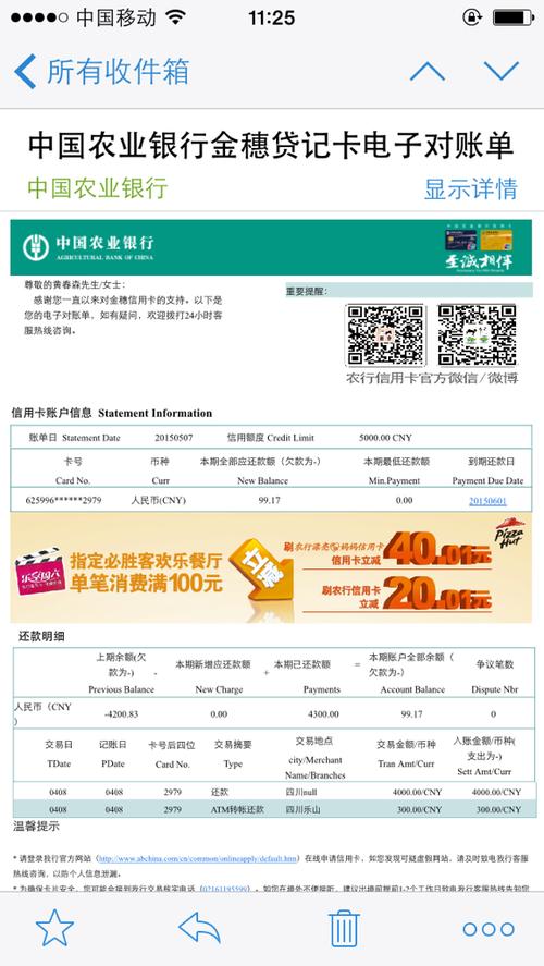 农行手机银行月度账单截图