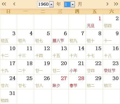 电脑日历显示农历缩略图