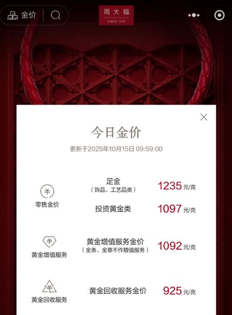 周大福金价今日多少一克