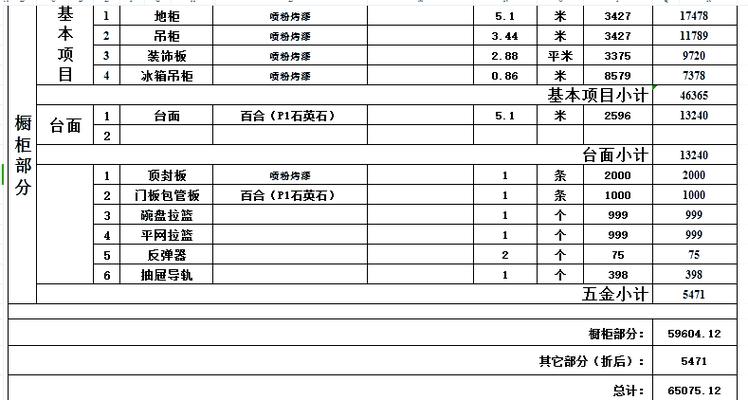 欧派橱柜价格明细截图