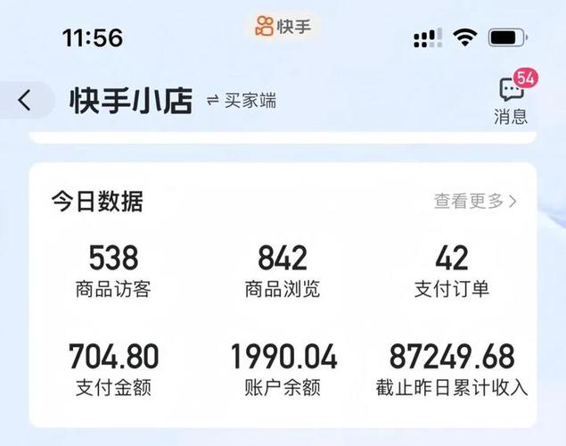 快手小店累计收入和交易中截图