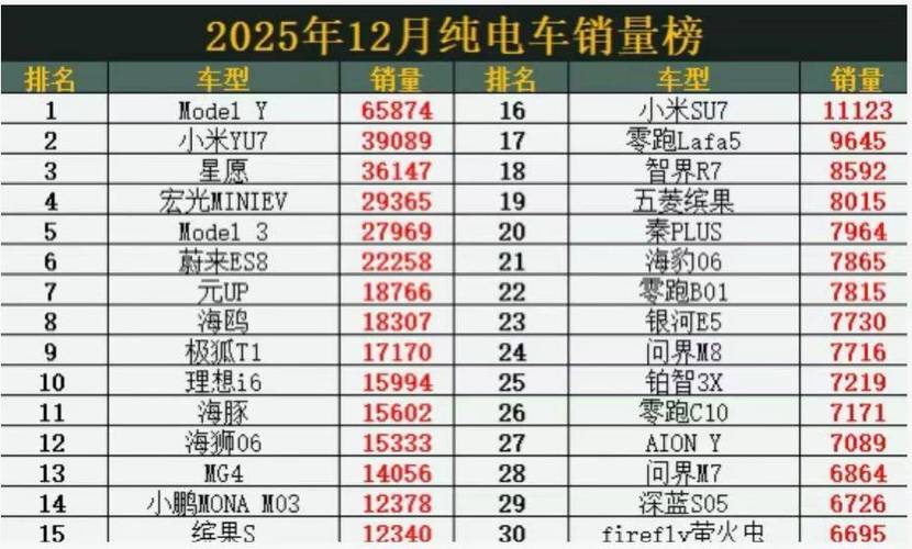 纯电车排名前十名