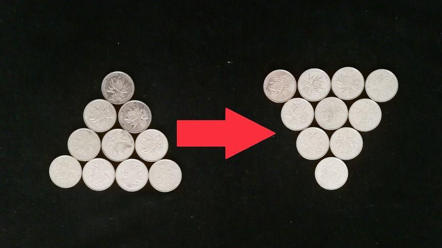 硬币摆三角形,移动三枚