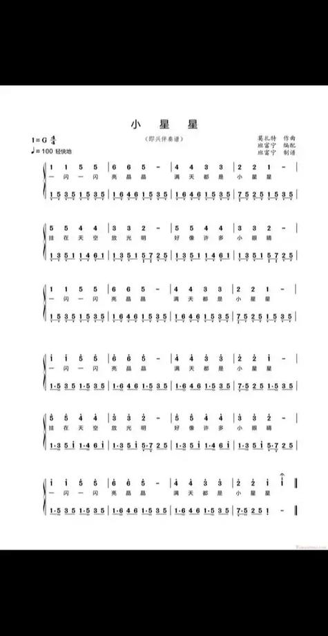 小星星钢琴谱简谱数字