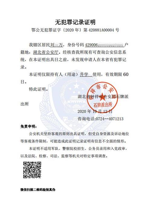 无犯罪证明电子版图标