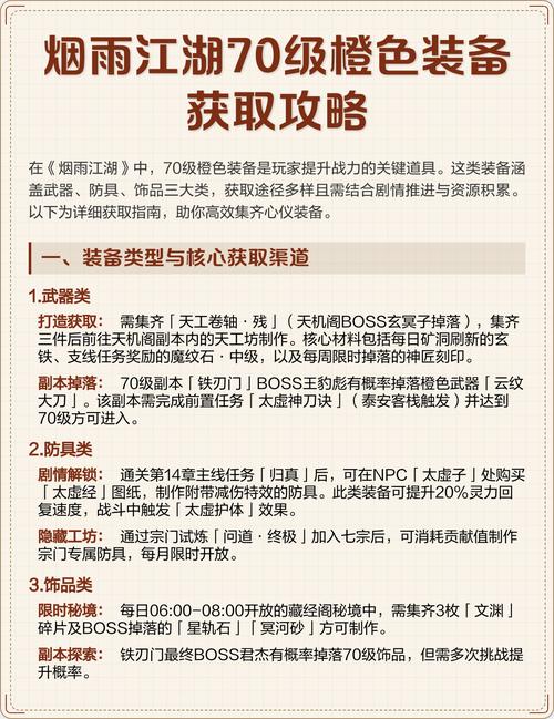 烟雨江湖70级装备任务