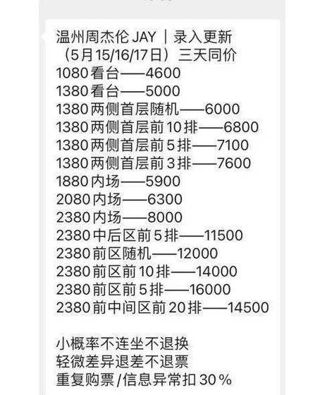 周杰伦演唱会温州站门票