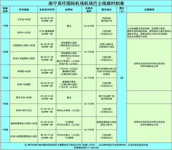南宁东到机场大巴时刻表图标